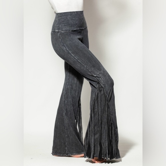 T Party Fashion Pants - T Party stretch fringe flared leg yoga pants size Medium NWT